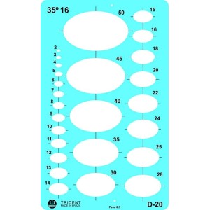 Gabarito de Elipses 15° com 26 Elipses de 2 Até 50 mm, D-20, Trident